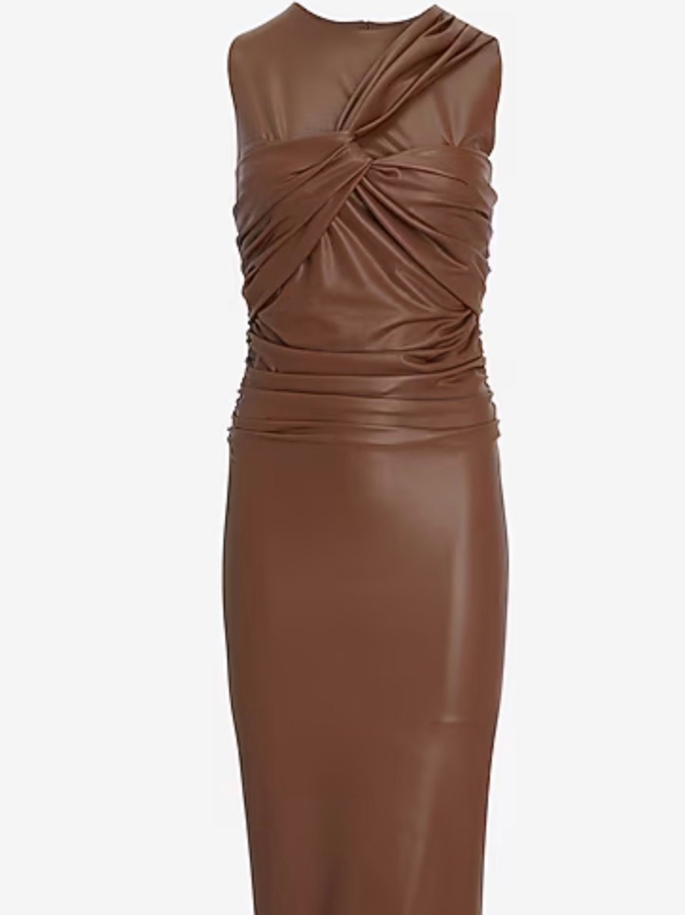 Body Contour Express Faux-Leather Bow Front Dress in brown